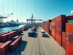Image representing export services for cosmetics, showing shipping containers at a port