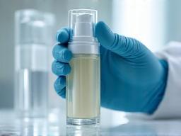 Image representing cosmetic quality control and testing processes in a lab with bottles under inspection